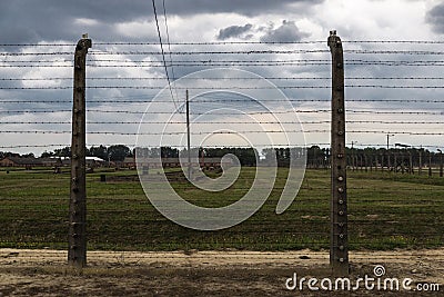 Electrified fence of the Auschwitz concentration camp near Krakow, Poland Editorial Stock Photo