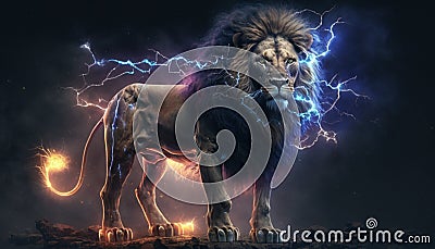 electric lion 3d art Stock Photo
