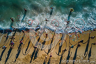 Electrifying Beachside Hula Hoop Showdown Stock Photo