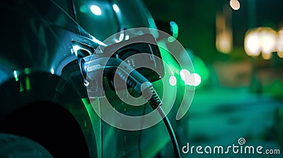 Electrifying Noir: EV Charging Connector in the Shadows Stock Photo