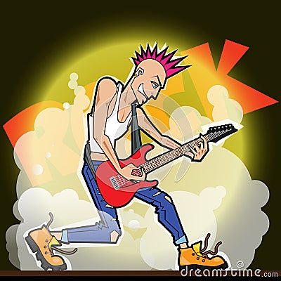 Electro Guitar Player with Iroquois Vector Illustration