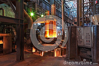 Electroarc furnace at metallurgical plant Stock Photo