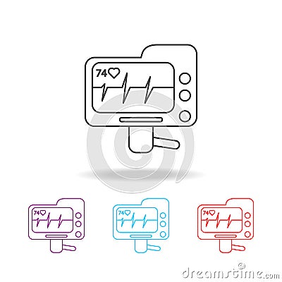 Electrocardiogram device and heart pulse on screen line icon. Elements of medical tools in multi colored icons. Premium quality gr Stock Photo