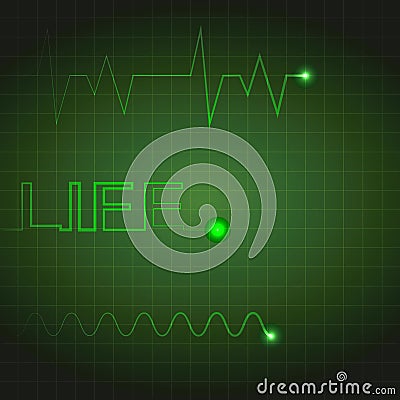 Electrocardiogram, heart impulse signals, signal indicating life with grid and impulse waves. Concept of life, medical recovery Vector Illustration