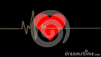 Electrocardiogram. Heartbeat waves on red heart over black background.Symbol of medical cardiovascular health care problems due t Stock Photo