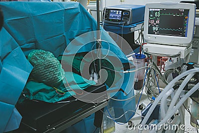 Electrocardiogram in hospital CT Scan room. heart rate monitor in hospital. Stock Photo