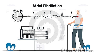 An electrocardiogram was used to analyse for atrial fibrillation problem. Cardiology vector illustration in flat style Vector Illustration