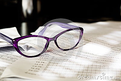 Electroencephalogram result on paper and glasses closeup Stock Photo