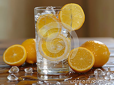 Electrolyte water is water that has been infused with fruits and berries in glass Stock Photo