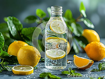 Electrolyte water is water that has been infused with fruits and berries in glass Stock Photo