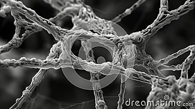 An electron microscope image revealing the intricate weblike structure of a conidiophore the specialized structure Stock Photo