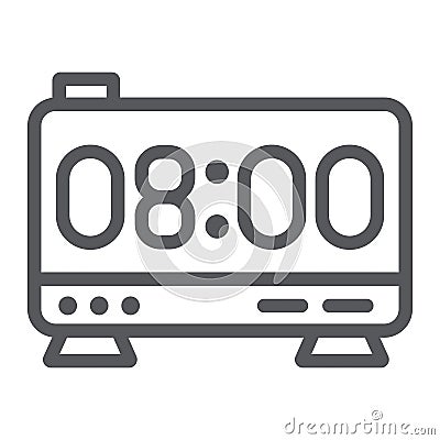 Electronic alarm clock line icon, digital and hour, clock display sign, vector graphics, a linear pattern on a white Vector Illustration