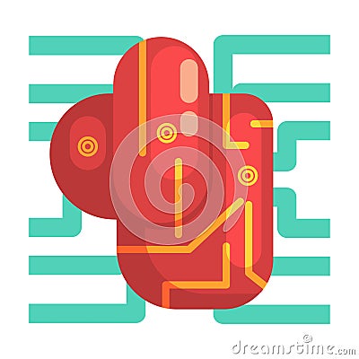 Electronic Android Heart Internal Organ, Part Of Futuristic Robotic And IT Science Series Of Cartoon Icons Vector Illustration