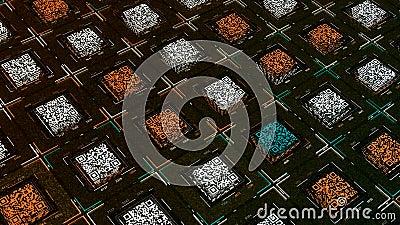 Electronic background with Qr Codes. Animation. Data base with Qr codes for information transmission of various Stock Photo