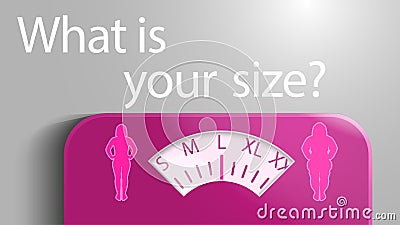 Illustration of scales with a scale in the form of clothing sizes for women. Vector Illustration