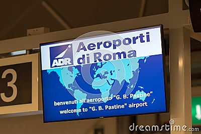 Electronic billboard in Ciampino airport Editorial Stock Photo