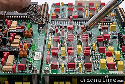 electronic board with components to repair Stock Photo