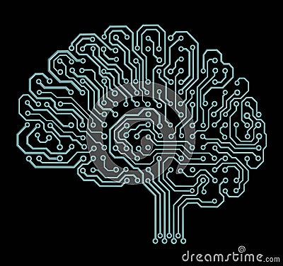 Electronic brain on black Cartoon Illustration