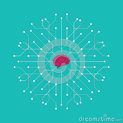 Electronic brain icon - brain mapping concept with dots, circles and lines Vector Illustration