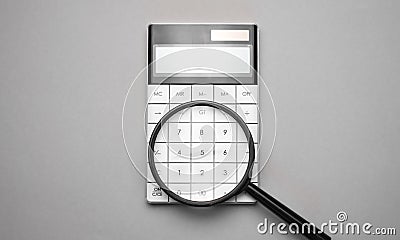 Electronic calculator with magnifier. Business accessories. Business economics, calculator, desktop Stock Photo