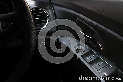 Electronic car`s wing mirror adjustment knobs and joystick of Chevrolet cruise on driver seat. Bangkok, Thailand November 20, 2017 Editorial Stock Photo