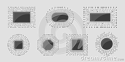 Electronic chip frame. Digital stylized cpu borders recent vector computer processors place Vector Illustration