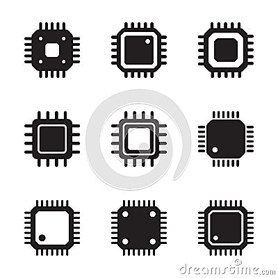 Electronic chip vector icon isolated on white background. Computer chip icon, cpu microprocessor chip icon. Vector Illustration