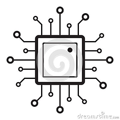 Electronic chip vector icon isolated on white background. Processor, computer chip icon, cpu microprocessor chip icon. Vector Illustration