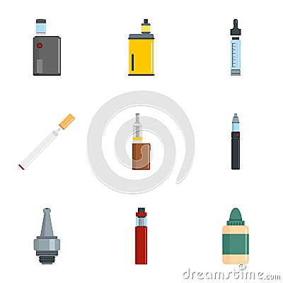 Electronic cigarette icon set, flat style Vector Illustration