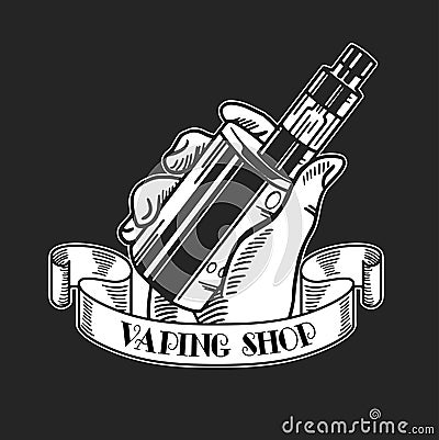 Electronic cigarette and liquid, Vape shop vector monochrome badges, emblems Vector Illustration