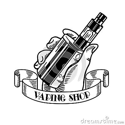 Electronic cigarette and liquid, Vape shop vector monochrome badges, emblems Vector Illustration