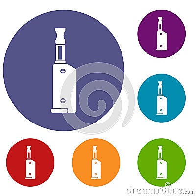 Electronic cigarette with mouthpiece icons set Vector Illustration