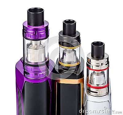 Electronic cigarettes collection on white Stock Photo