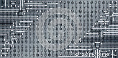 Electronic circuit on binary code background. High tech concept. Digital banner Vector Illustration