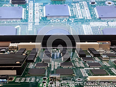 Electronic circuit board with chips and screen. Close-up Stock Photo