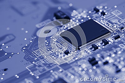 Electronic circuit board close up. Stock Photo