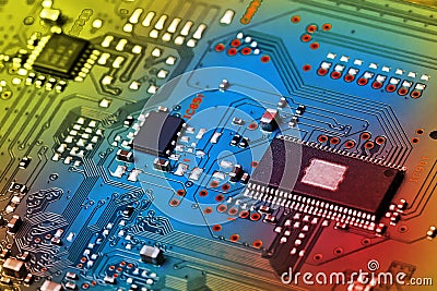 Electronic circuit board close up. Stock Photo