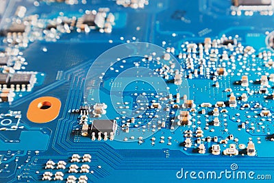 Electronic circuit board. Close up, soft focus Stock Photo