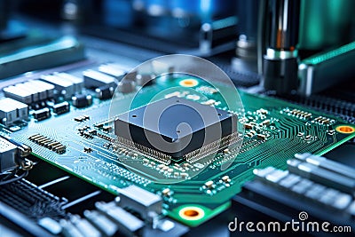 Electronic circuit board close up. Technology background. Central Computer Processors CPU concept. Motherboard digital microchips Stock Photo