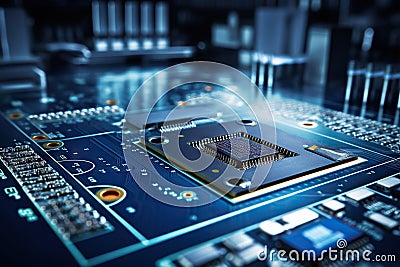 Electronic circuit board close up. Technology background. Central Computer Processors CPU concept. Motherboard digital microchips Stock Photo