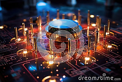 Electronic circuit board with microchips. Technology background. 3d rendering, A close up of a quantum computer, AI Generated Stock Photo
