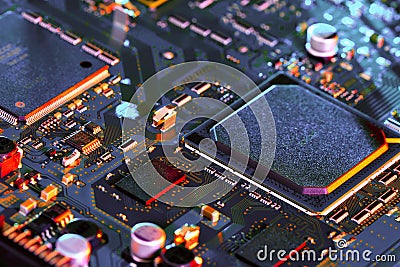 Electronic circuit board part of electronic machine component concept technology of computer circuit hardware Stock Photo