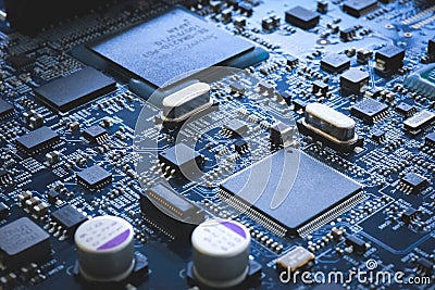 Electronic circuit board semiconductor and motherboard hardware Stock Photo