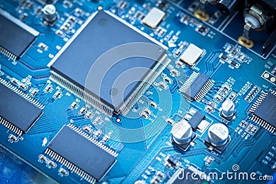 Electronic circuit chip on pcb board Stock Photo