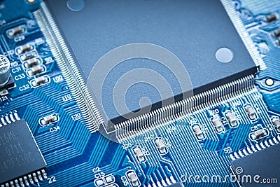 Electronic circuit chip on pcb board Stock Photo