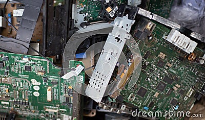 Electronic circuits garbage from recycle industry. Stock Photo