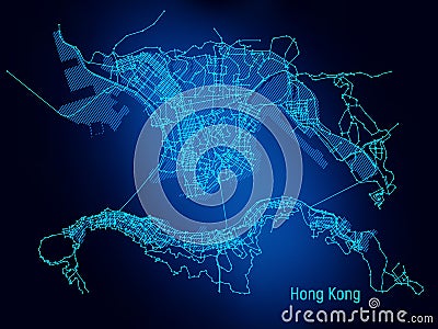 Electronic city. The scheme of Hong Kong in the form of a microcircuit. Stylized graphics Vector Illustration