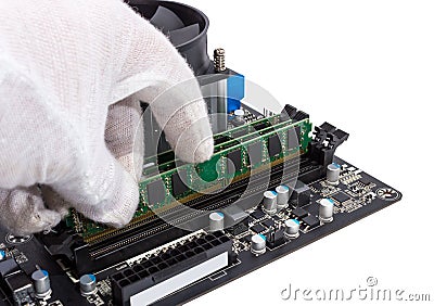 Electronic collection - Installing memory module in DIMM slot on Stock Photo