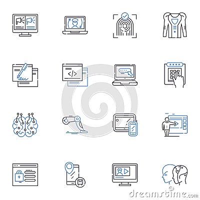 Electronic communication line icons collection. Email, Texting, Instant messaging, Social media, Skype, Video Vector Illustration