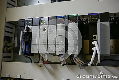 Electronic components in control system. The circuit of control system in control box Stock Photo